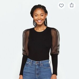 Design History Sweater Puff Sleeve Mixed Media Eloise Black XL NWT New